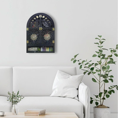 Crystal Display Wall Shelf, Moon Phase & Tree Of Life Wooden Organizer