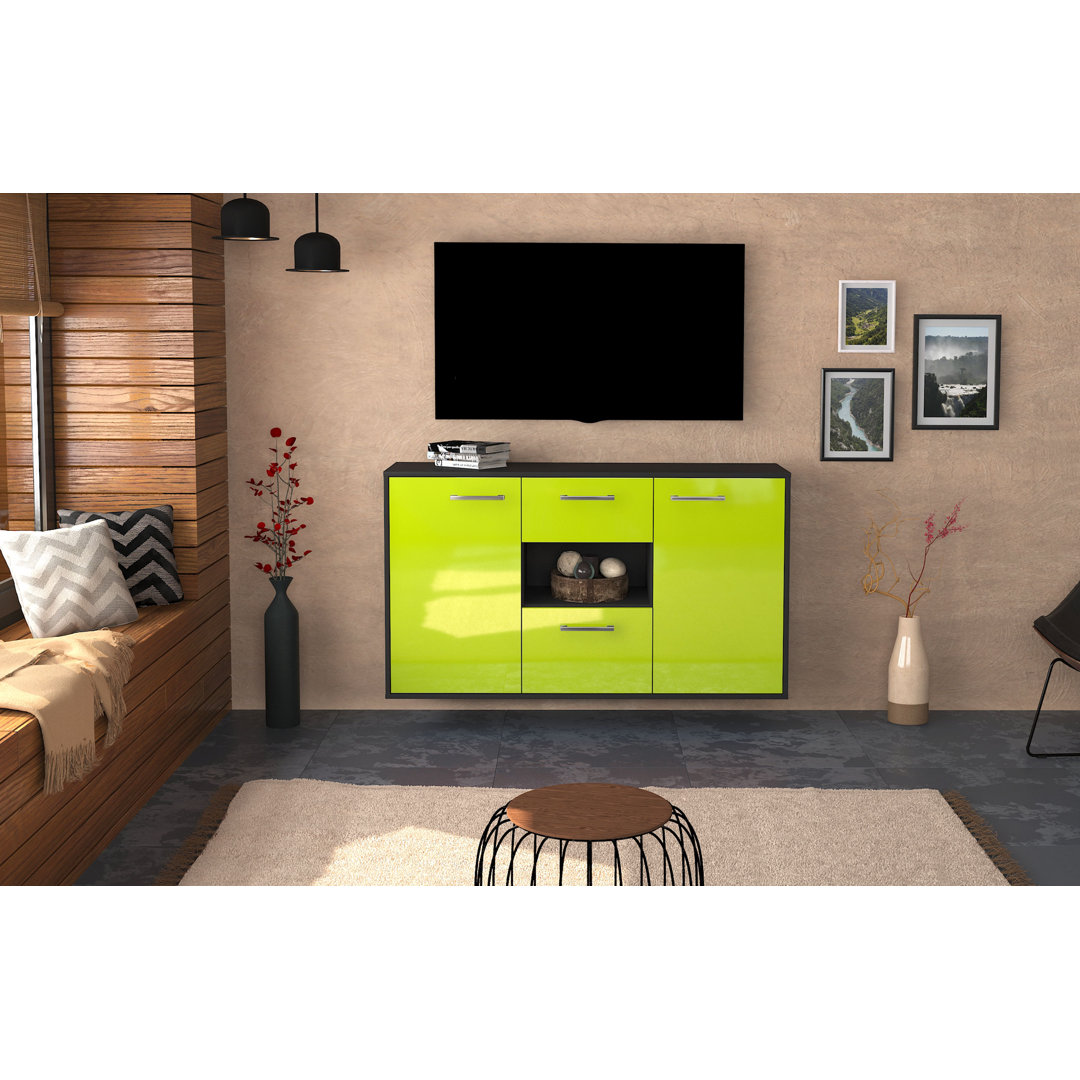 Sideboard Pasadena, Farbe: Mint/Weiss, Fliegend/Metallgriffe, Größe: 136x79x35cm