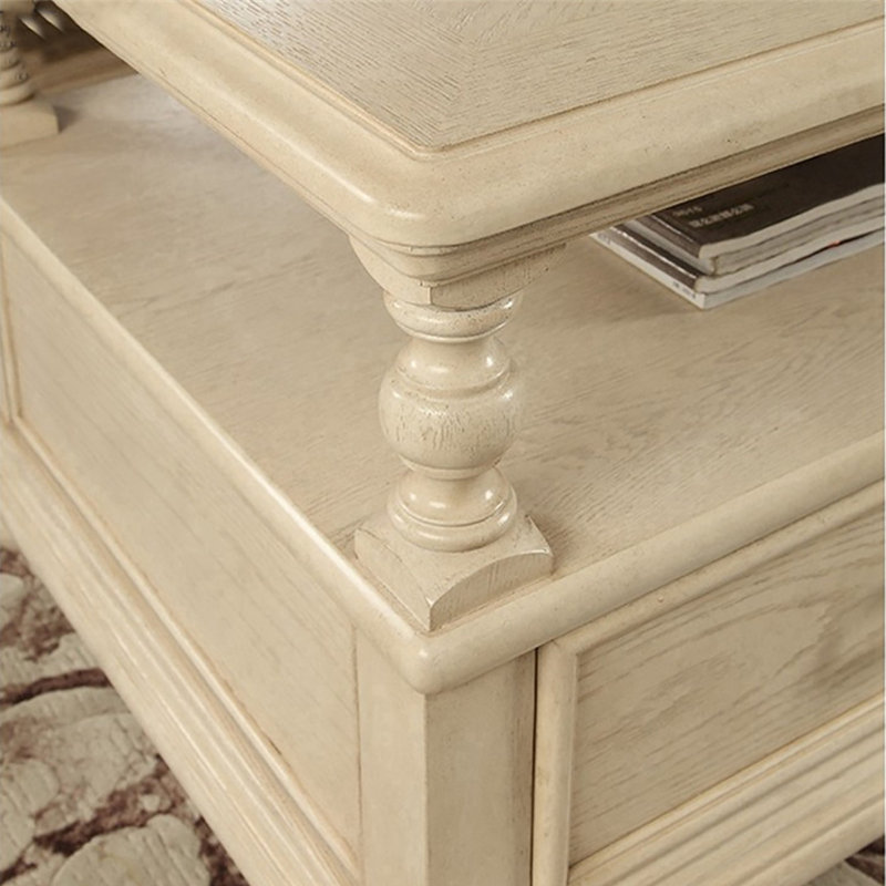 American ivory white square end table