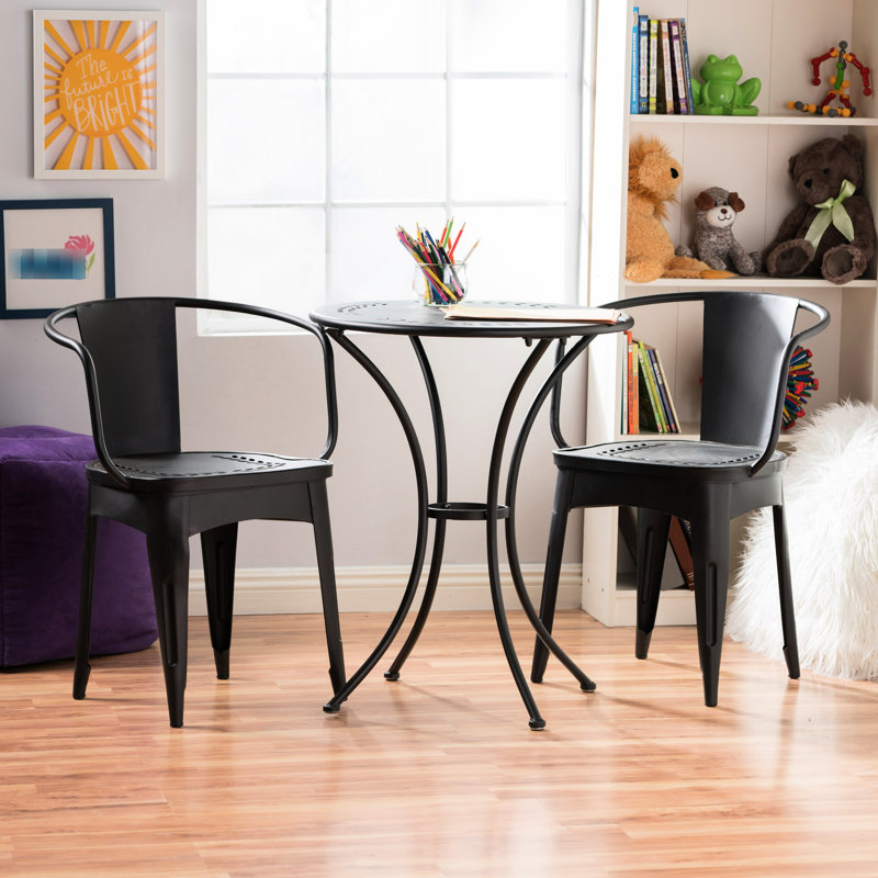 Outdoor Bistro - 3 Pc Kd Metal Powder Coated Iron, Water Tenacity Black Use With Iron, Black