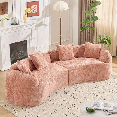 Canapé compressé courbé rose, design de style nordique créatif pour le salon, confortable, doux et adapté à de multiples cas de figure