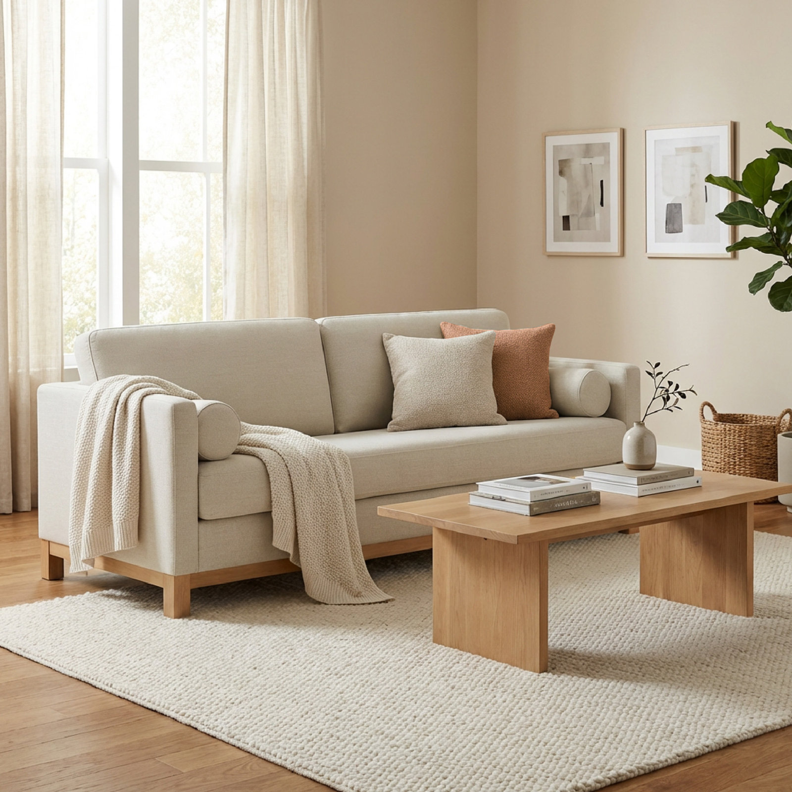 Ilene 84" Upholstered Sofa, Effie Linen Performance Basketweave