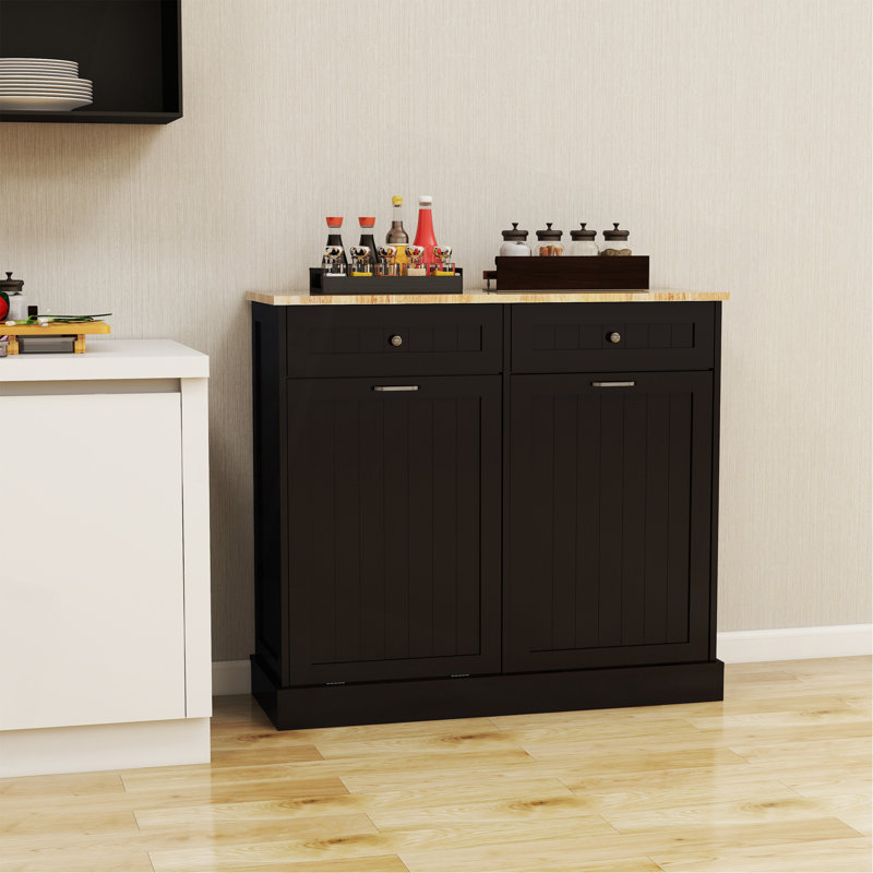 Armoire à ordures inclinable à deux tiroirs et à deux compartiments - Noir, Noir