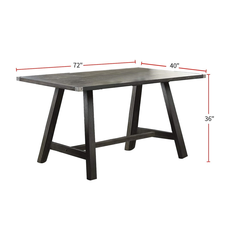 Table de salle à manger grise rectangulaire à hauteur de comptoir avec un look Mid-Century moderne, bois d'hévéa et sièges 6, 72 po x 40 po