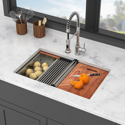 30" Undermount Kitchen Sink - 30*19*9 Inch Single Bowl 16 Gauge Stainless Steel Ledge Workstation Kitchen Sinks