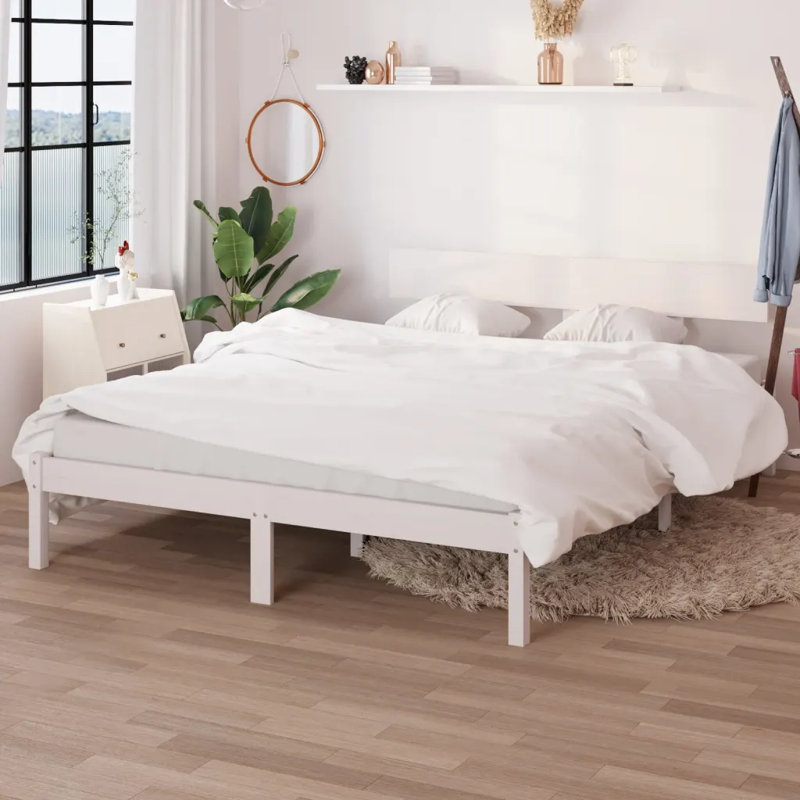 Bed Frame Solid Wood, white, 140 x 200cm