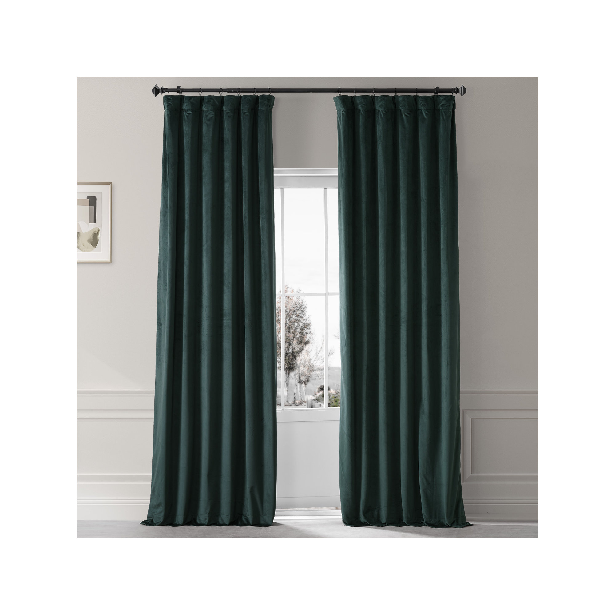 Loria Plush Velvet 100% Blackout Curtains For Bedroom, Living Room - Single Panel, Spirit Green, 50" W x 84" L