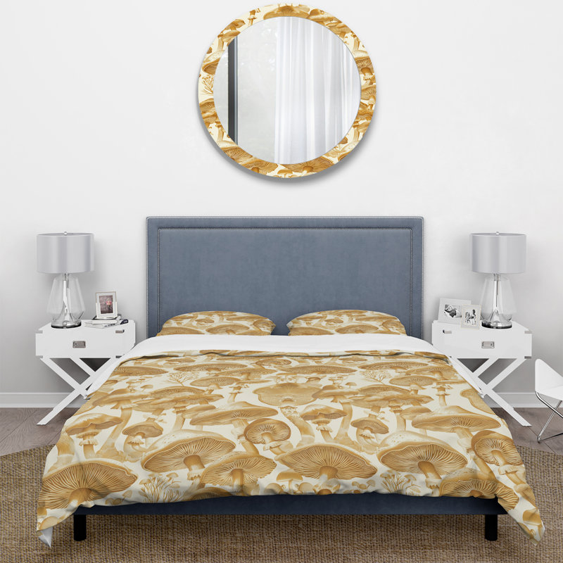 Ensemble de housse de couette Gold White Mushroom - Plants, Housse de couette simple et deux taies décorative