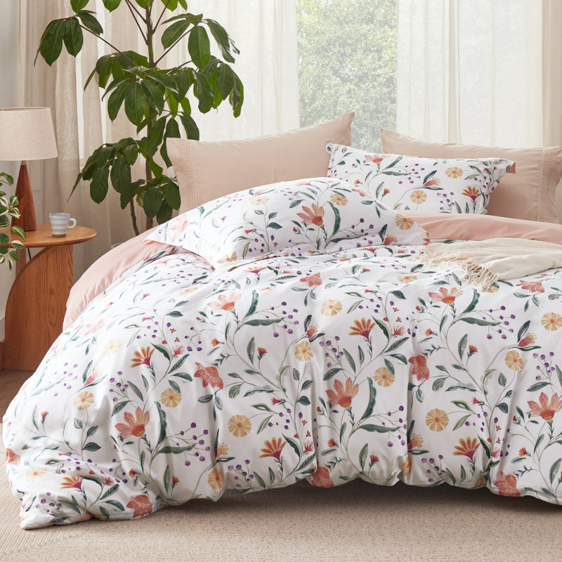 Ensemble de housse de couette réversible avec fermeture à glissière GentleSoft ™, Rosé pâle floral 2
