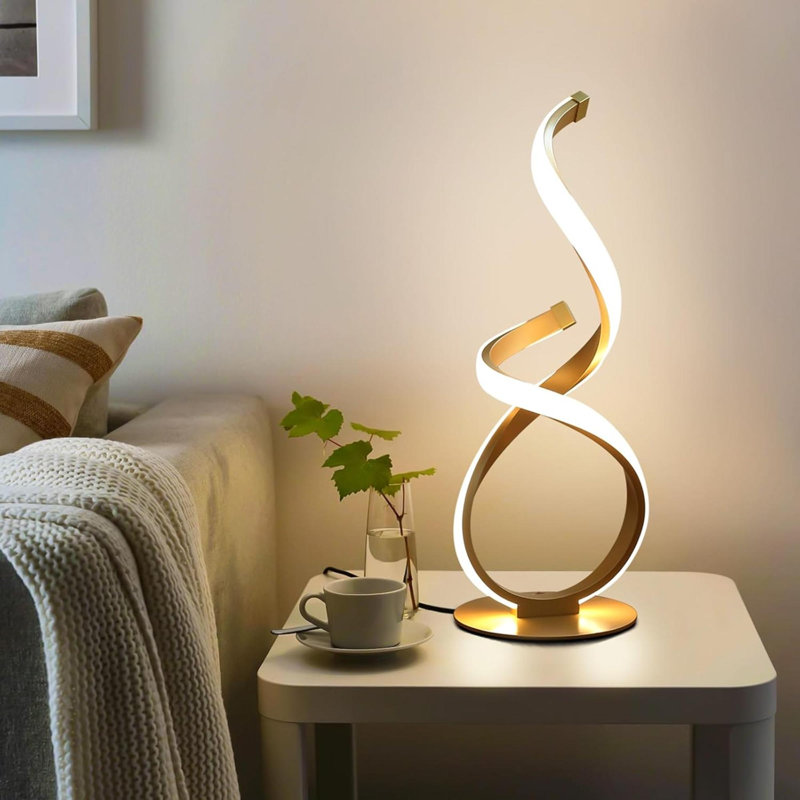 Lampe de chevet, lampe de bureau à DEL en spirale à intensité variable pour tables de chevet, lumière de table de chevet moderne à température de 3 couleurs, lumière latérale unique pour le salon, la chambre à coucher