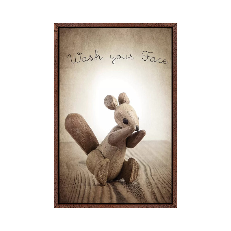 Zooline Squirrel Wash Your Face - Print on Canvas, Classic Brown Wood Framed, 66.04 cm H x 45.72 cm W
