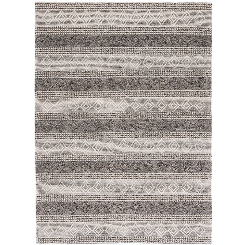 Parsonsfield Hand Woven Wool/Cotton Geometric Rug in Ivory/Black, Rectangle 3' x 5'