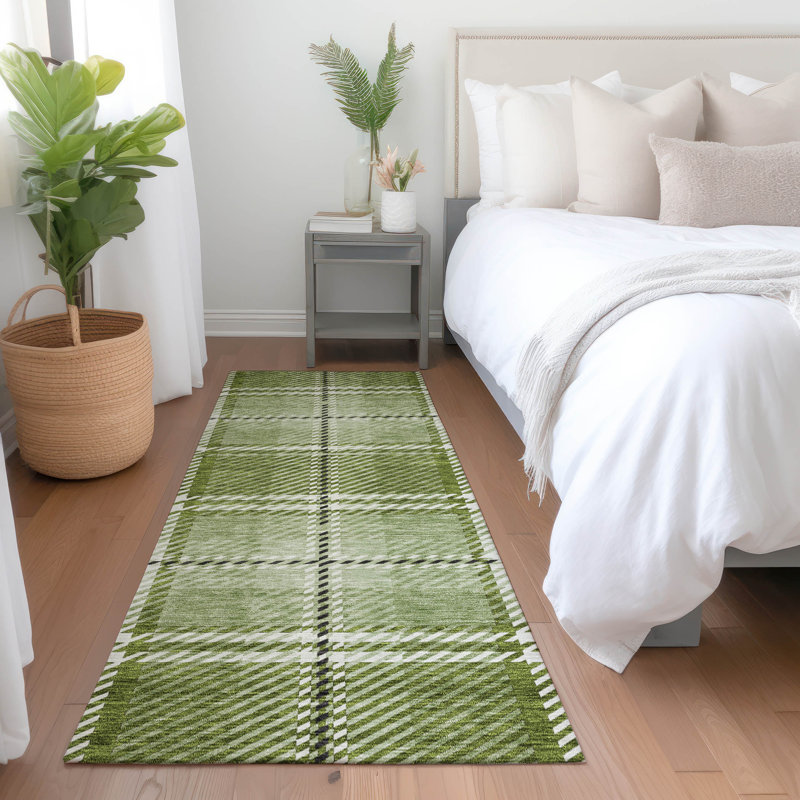 Premium Machine Washable Prisco Green Rug, Runner 2'3" x 7'6"