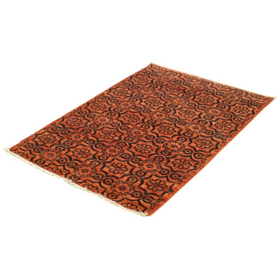 Tapis décoratif en laine noué à la main de conception unique 4 pi x 5 pi 11 po Dhaani New Age