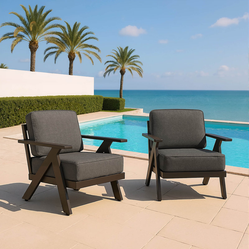 Chaise longue d'extérieur en aluminium 2 pièces avec coussin en tissu d'oléfine, Gris