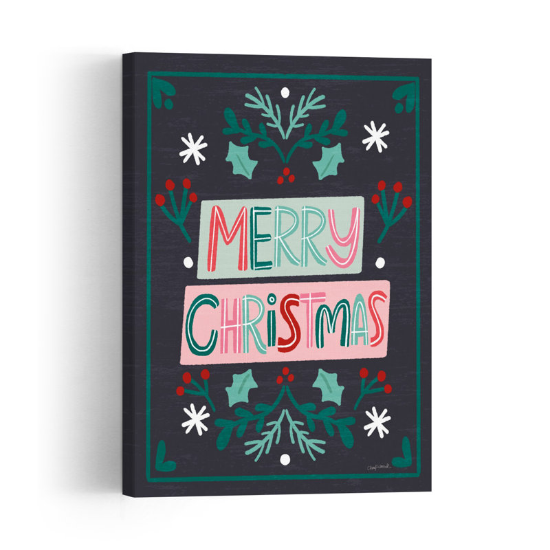 Happy Holly Days Merry Christmas Contemporary Winter Wall Art Print 1 Piece Wrapped Canvas Wall Art, 91.44cm H x 60.96cm W