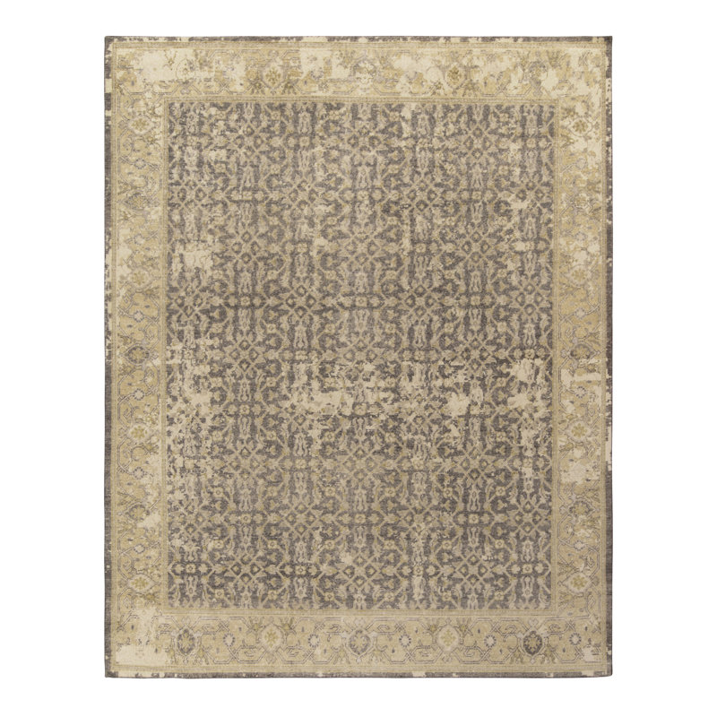 Distressed Homage Hand Knotted Wool Geometric Area Rug, Rectangle 12' x 18'