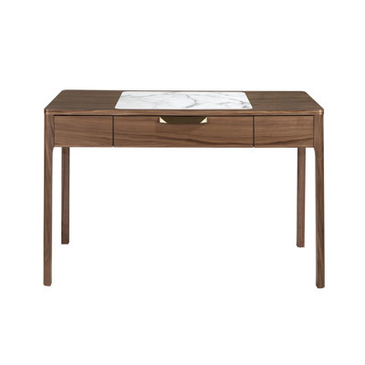 Walnut dressing table with marble-look glass top