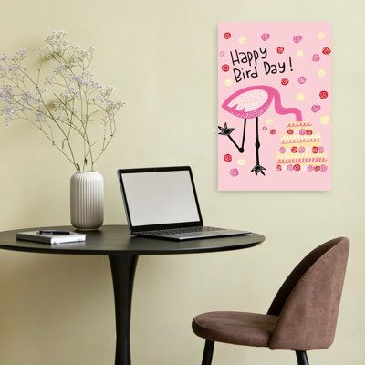 Happy Bird Day Flamingo Whimsical Contemporary Bird Flamingo Wall Art Print