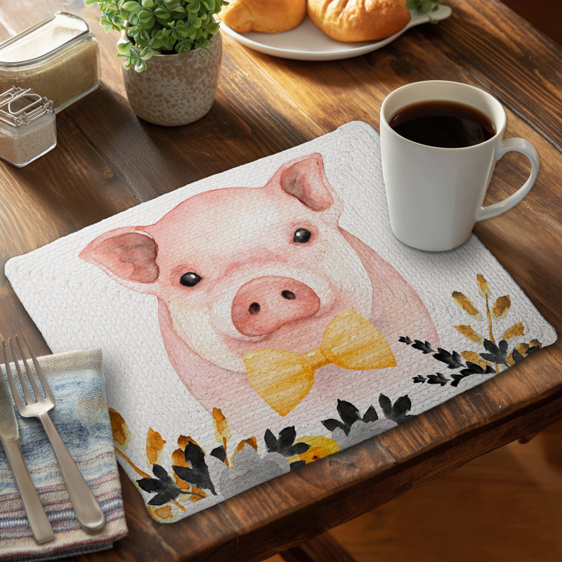 Ensemble de 4 napperons en polyester tressé Chic Pig | Décoration intérieure