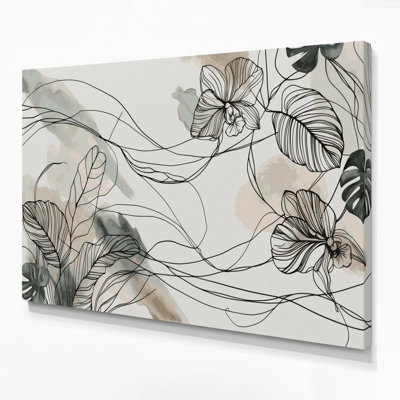 Art botanique sur toile blanc, ligne minimaliste botanique