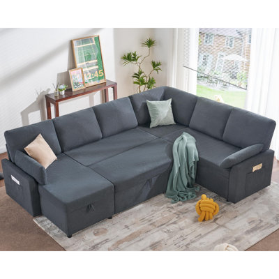 110 Inch Oversized Sofa Bed - 2 In 1 Pull Out Sleeper Sofa With Sectional And Double Storage Chaise
