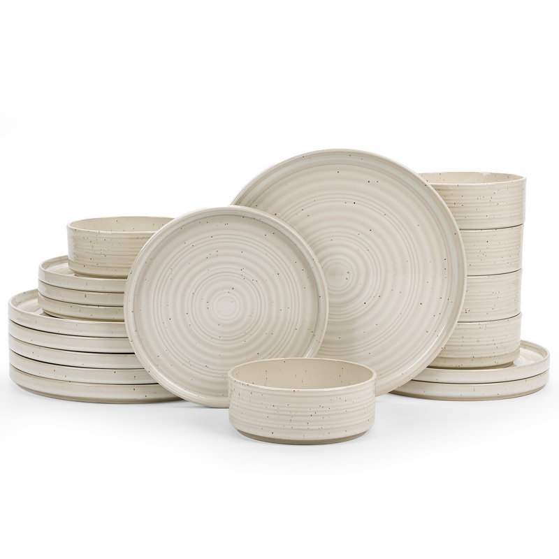 Ensemble de 18 assiettes et bols de cuisine, 18 pièces, blanc, Beige