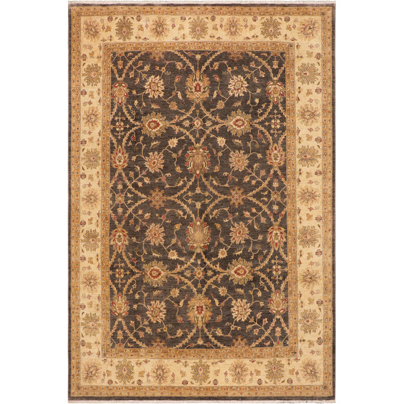Tapis oriental rectangulaire en laine brun 8 pi 10 po x 12 pi Silke