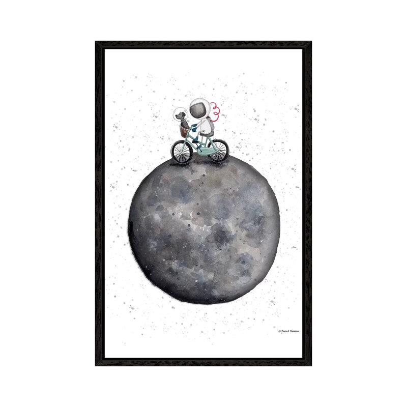 Bike on Moon 1 Piece Painting on Canvas, 101.6cm H x 66.04cm W x 3.81cm D, Black Framed
