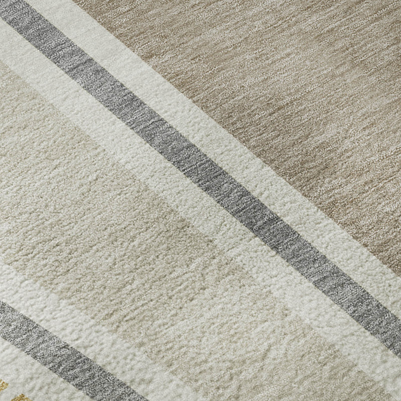 Tapis moderne Prisco AMF2505 de qualité supérieure, lavable à la machine, Beige, 3' x 5'
