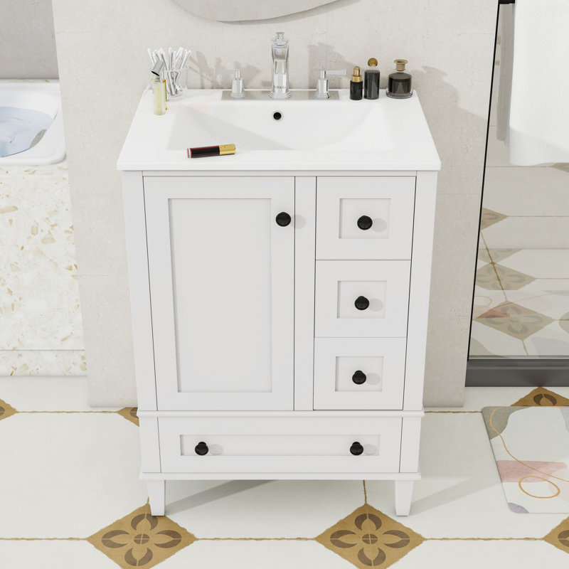 Meuble-lavabo 24 po avec lavabo, 3 tiroirs et porte 24 po, Blanc