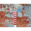 Tapis oriental rond 8 pi x 8 pi orange brûlé avec gris nuage, motif mosaïque de feu, laine et soie, noué à la main