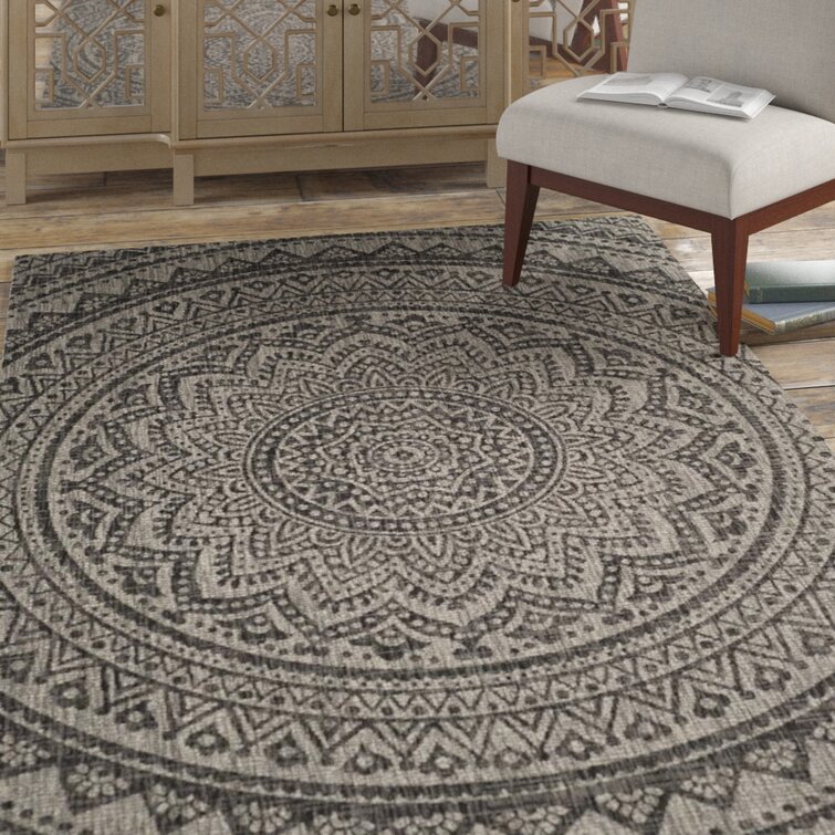 Arneshia Floral Light Gray/Black Indoor/Outdoor Area Rug