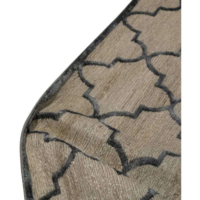Tapis brun / noir en viscose noué à la main de conception unique 8 pi x 9 pi 10 po