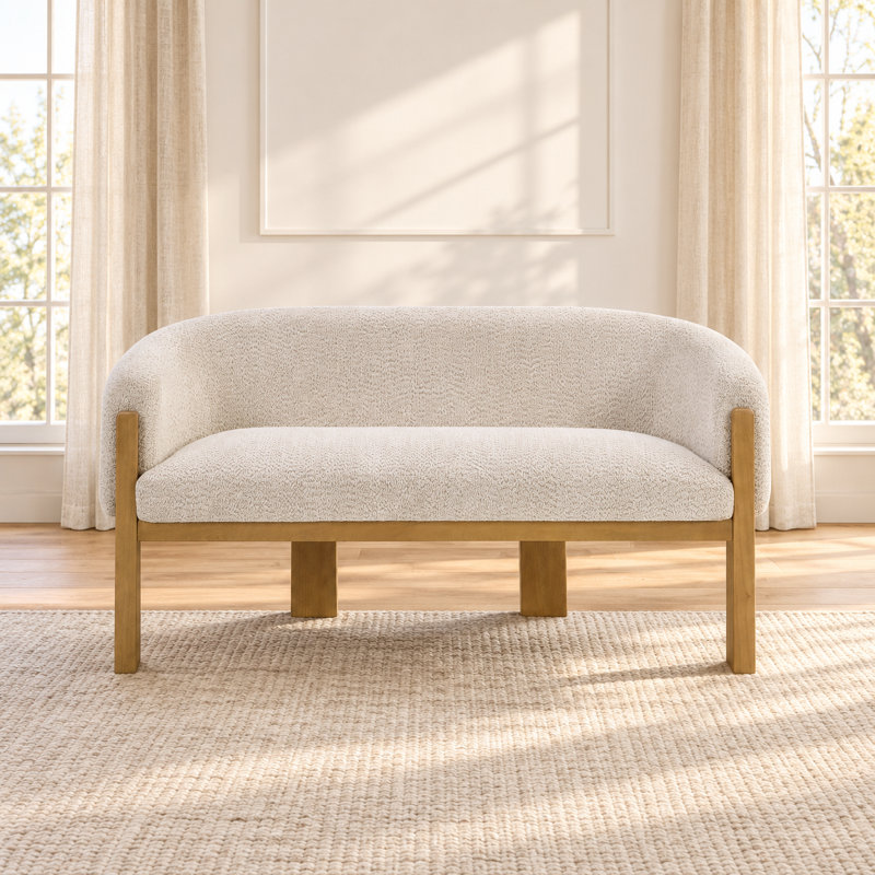 Canapé-lit rembourré avec pieds Modern Wood, Boucle d'amande, Light Ash