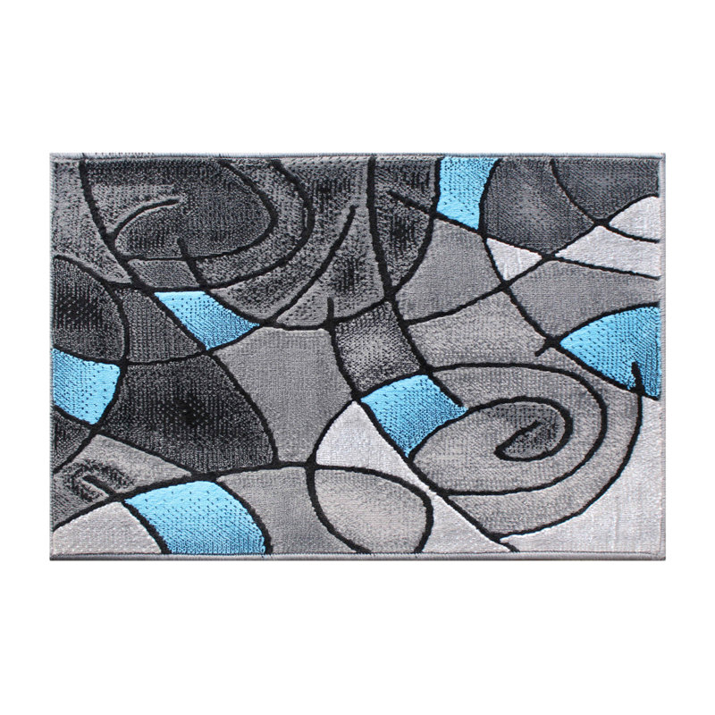Sioar Blue/Gray Abstract Design Accent Area Rug, Rectangle 2' x 3'
