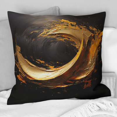 Spiral Vintage Gold Painting On Black IV - Abstract Spirals Printed Throw Pillow