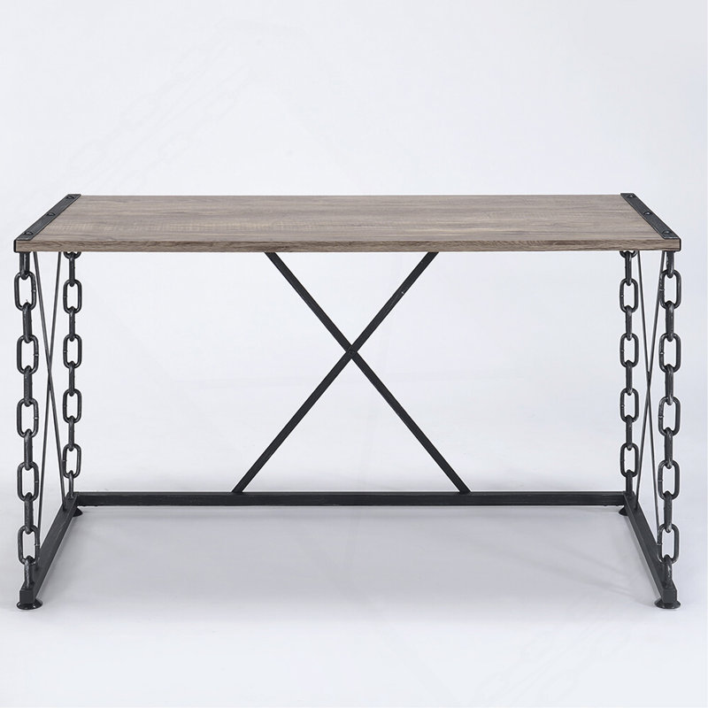 Rustic Oak And Antique Black Rectangular Desk