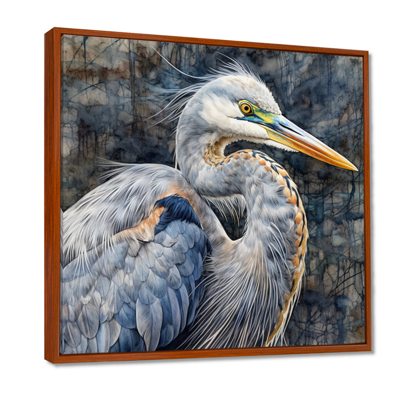 Heron Waterbird I - Heron, art mural, 24" H x 24" W, Cadre flottant brun