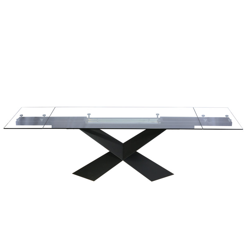 Bello Extendable Glass Top Metal Base Dining Table