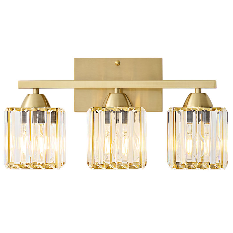 Éclairage de salle de bain à intensité variable 3 lumières avec abat-jour en cristal Monike, Doré, Trois lumières