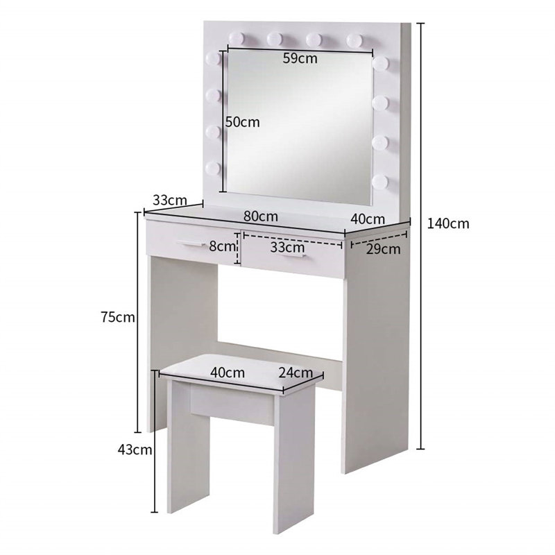 Wafrt Dressing Table with Mirror, White