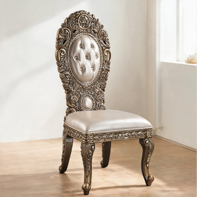 Ensemble de 2 chaises d'appoint rembourrées ivoire et or doux avec dossier capitonné pour la salle à manger