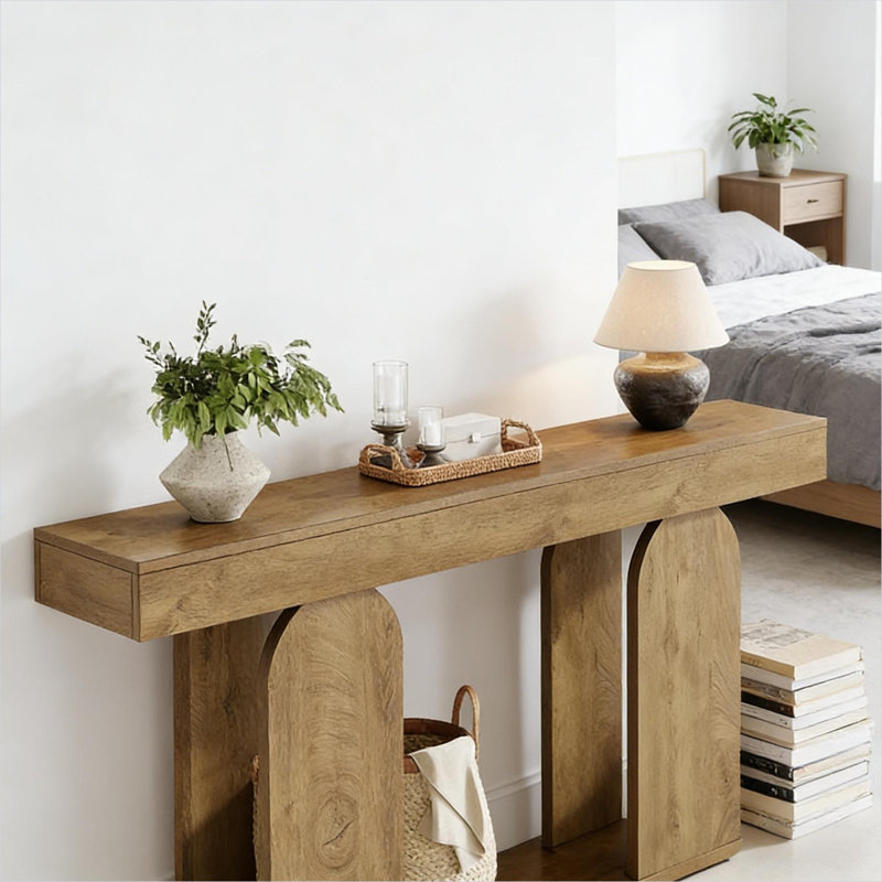 Table basse chaleureuse en panneau de fibres à densité moyenne avec tablette ouverte, brun riche, rectangulaire