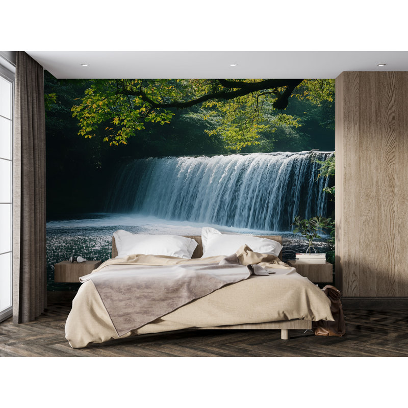 Waterfall Wall Mural Bedroom Decor | Nature-Inspired Removable Wallpaper | Scenic Forest Waterfall Backdrop, 165" L x 120" W