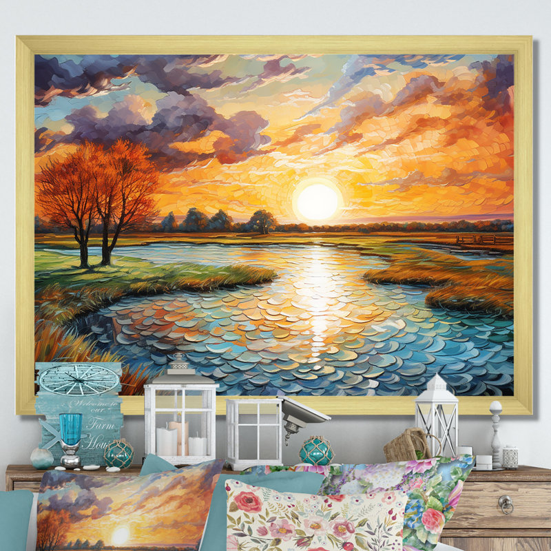 «Sunrise Country Charm» par Vincent sur toile, H 12 po x l 20 po x P 1 po, Encadrement doré