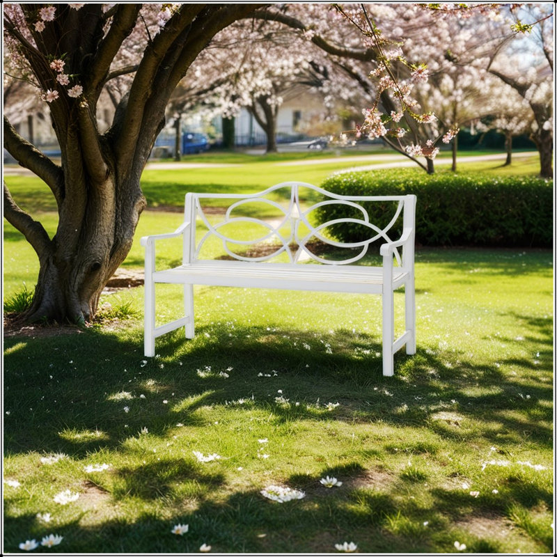 Banc de jardin extérieur durable avec structure en fer, dossier, accoudoirs et siège à lattes pour le parc, la cour, le porche et le balcon, convient à 2 ou 3 personnes