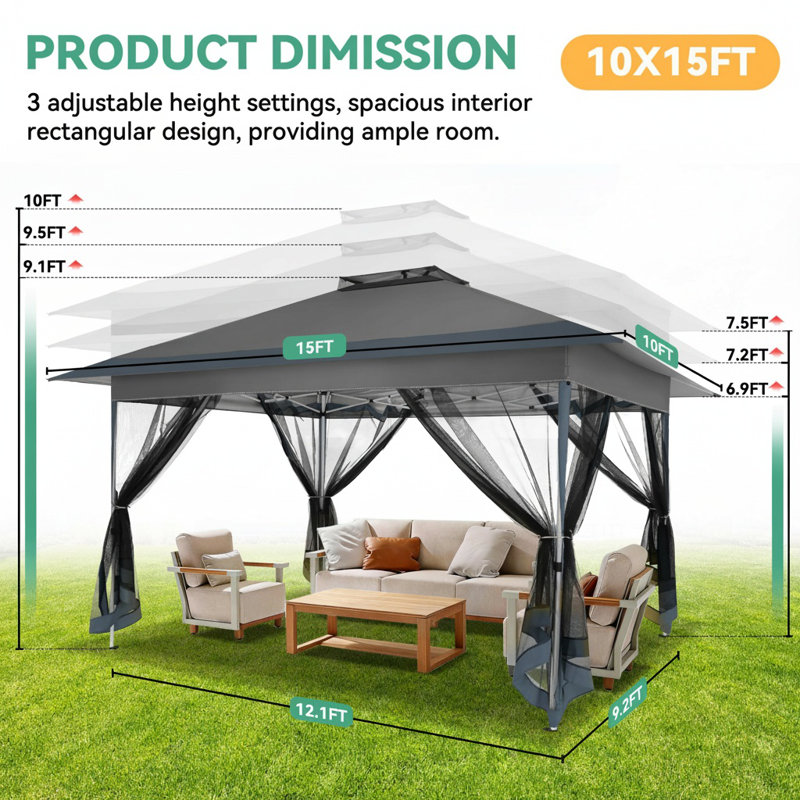 COBIZI 10x15 FT Pop up Gazebo Outdoor pop up Canopy Tent Patio Gazebos for Camping,Garden,Deck,Backyard, Darkgrey