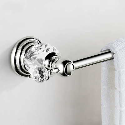 Chrome Towel Bar 24 Inch, Adjustable Crystal Towel Rack, Silver Single Towel Holder for Bathroom Wall Mounted Modern