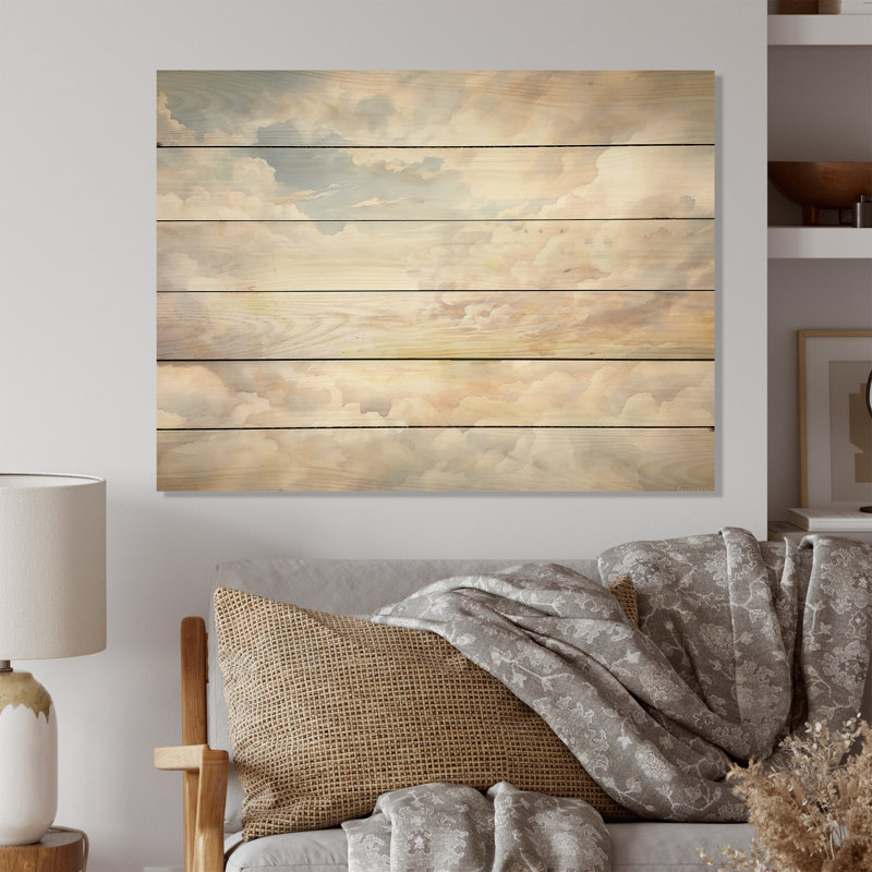 «Clouds Charm In Winter - Clouds Wood», art mural sur bois de pin naturel, H 10 po x l 20 po